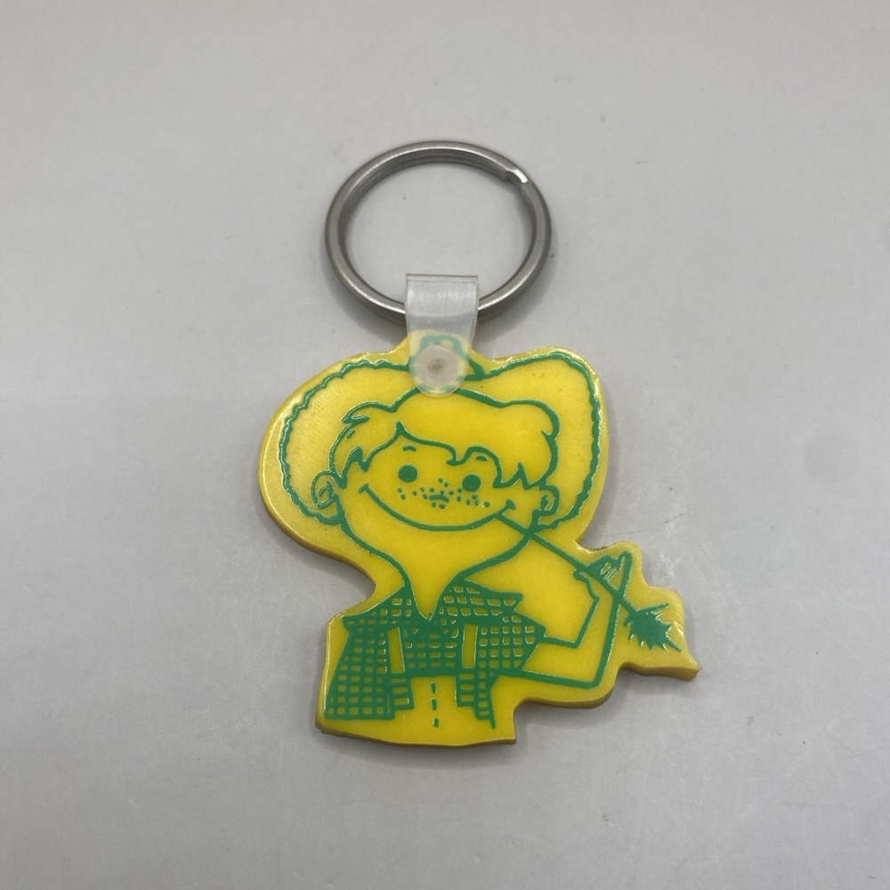 Vintage Cartoon Farm Boy Keyring Keychain Rubber